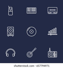 Set Of 9 Melody Outline Icons Set.Collection Of Record, Headphones, Fortepiano And Other Elements.