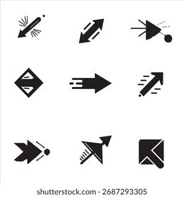 Conjunto de 9 iconos de flecha de movimiento minimalista: símbolos direccionales dinámicos para UI, Web y diseño de presentación