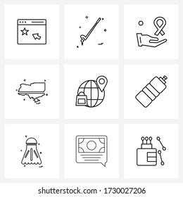 Set of 9 Modern Line Icons of location; Ukraine; awareness ribbon; world; map Vector Illustration