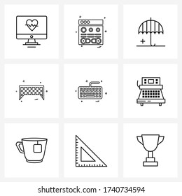 Conjunto de 9 iconos de línea modernos de ordenador; teclado; salud; juego; Ilustración de vectores de objetivo