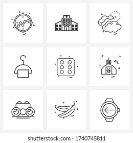 Set of 9 Modern Line Icons of games; sewing; doctor; machine; hanger Vector Illustration