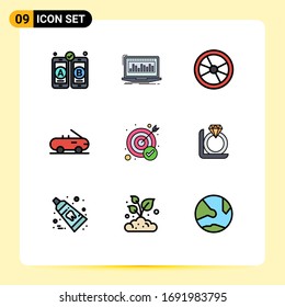 Set of 9 Modern UI Icons Symbols Signs for success; achievement; biology; car; laboratory Editable Vector Design Elements
