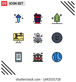 Set of 9 Modern UI Icons Symbols Signs for spaceship; law; forest; digital; copy right Editable Vector Design Elements