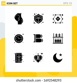 Set of 9 Modern UI Icons Symbols Signs for black coin; time; internet of things; optimization; wifi Editable Vector Design Elements