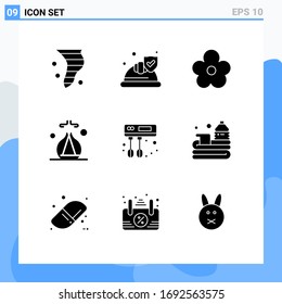 Conjunto de 9 símbolos modernos de iconos de la interfaz de usuario para la cocina; spa; escudo; verde de laboratorio; presentar elementos de diseño de vectores editables