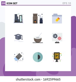 Set of 9 Modern UI Icons Symbols Signs for coconut juice; bowl; scent; graduation; cap Editable Vector Design Elements