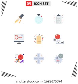 Set von 9 Symbolen der modernen Benutzeroberfläche für die Programmierung; Entwicklung; Wache; Computer; Design-Elemente für die bearbeitbare Vektorillustration