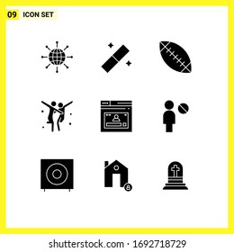 Set of 9 Modern UI Icons Symbols Signs for web; internet; american; party; choreography Editable Vector Design Elements