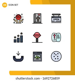 Set of 9 Modern UI Icons Symbols Signs for rattle; success; open; position; online Editable Vector Design Elements