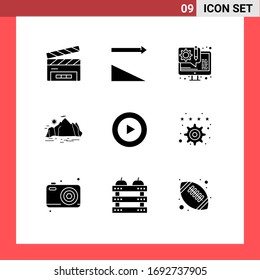 Set of 9 Modern UI Icons Symbols Signs for play; scene; development; mountain; hill Editable Vector Design Elements