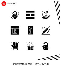 Set of 9 Modern UI Icons Symbols Signs for speaker; electronics; hand; devices; tabs Editable Vector Design Elements