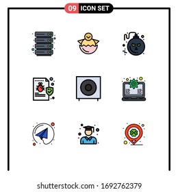 Set of 9 Modern UI Icons Symbols Signs for bass; security; bomb; folder; bug Editable Vector Design Elements