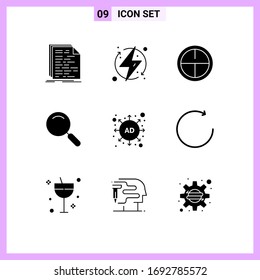 Set of 9 Modern UI Icons Symbols Signs for ad; magnify; energy; magnifier; military Editable Vector Design Elements