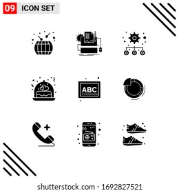 Conjunto de 9 símbolos de símbolos de iconos de interfaz de usuario modernos para bloques; regalo; teclado; boda; elementos de diseño de vectores editables para pastel