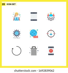 Set of 9 Modern UI Icons Symbols Signs for news; broadcasting; management; gear; globe Editable Vector Design Elements