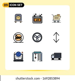 Conjunto de 9 símbolos de símbolos de iconos modernos de la interfaz de usuario para flecha; químico; compras; riesgo biológico; etiqueta Elementos de diseño de vectores editables