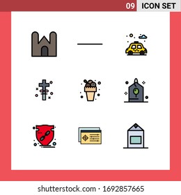 Set of 9 Modern UI Icons Symbols Signs for summer; meal; park; ice cream; holy Editable Vector Design Elements