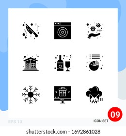 Conjunto de 9 símbolos modernos de iconos de la interfaz de usuario para el frasco; alcohol; seo; pared; elementos de diseño de vectores editables de construcción