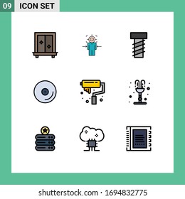 Set of 9 Modern UI Icons Symbols Signs for paint; art; goal; video; cd Editable Vector Design Elements