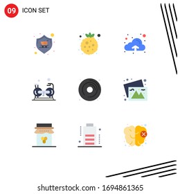 Set of 9 Modern UI Icons Symbols Signs for cd; gym; raspberry; fitness; cycling Editable Vector Design Elements