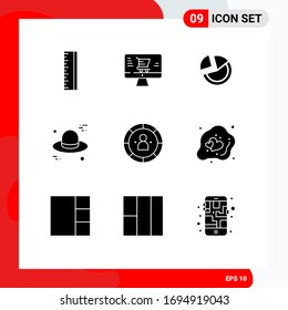 Conjunto de 9 símbolos modernos de iconos de la interfaz de usuario para administración; datos; diagrama; gráfico; elementos de diseño de vectores editables de tapón