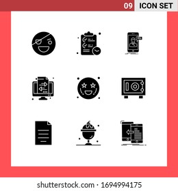 Set of 9 Modern UI Icons Symbols Signs for transfer; finance; time; banking; mobile Editable Vector Design Elements