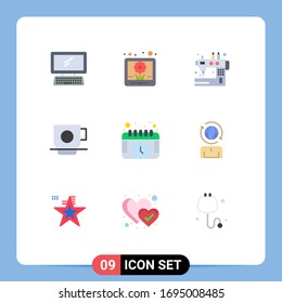 Set of 9 Modern UI Icons Symbols Signs for calendar; cup; handcraft; coffee; tailoring Editable Vector Design Elements