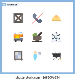 Conjunto de 9 símbolos modernos de iconos de la interfaz de usuario para el bienestar; relajación; casco; hierbas; materiales de diseño de vectores editables de caravana