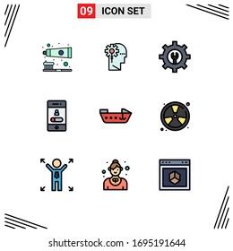 Set of 9 Modern UI Icons Symbols Signs for boat; smartphone; processing; phone; calling Editable Vector Design Elements