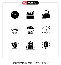 Set of 9 Modern UI Icons Symbols Signs for deposit; sun; tea; river; pot Editable Vector Design Elements