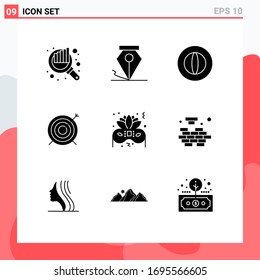 Set of 9 Modern UI Icons Symbols Signs for party; costume; coin; focus; dart Editable Vector Design Elements