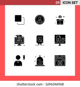 Set of 9 Modern UI Icons Symbols Signs for monitor; account; person; money; donation Editable Vector Design Elements