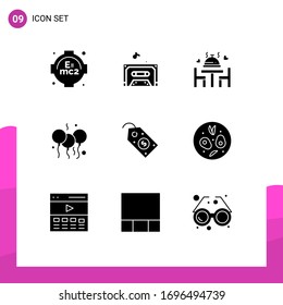 Set of 9 Modern UI Icons Symbols Signs for tag; label; wedding; ecommerce; bloone Editable Vector Design Elements