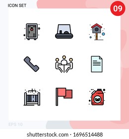Set von 9 Symbolen der modernen Benutzeroberfläche, Zeichen für Dateien; Diskussion; Feder; Konferenz; Design-Elemente für geschäftlich bearbeitbare Vektorillustrationen