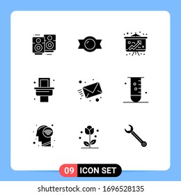 Set Of 9 Modern UI Icons Symbols Signs For Biology; Message; Money; Mail; Room Editable Vector Design Elements