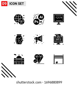 Set of 9 Modern UI Icons Symbols Signs for speaker; announce; cardiology; vegetable; nuts Editable Vector Design Elements