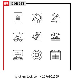 Set of 9 Modern UI Icons Symbols Signs for security; mail; color sampler; help; contact Editable Vector Design Elements