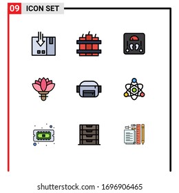 Set von 9 Symbolen der modernen Benutzeroberfläche, Zeichen für Gürtel; Feder; Gesundheit; Rose; Vektorillustration-Design-Elemente für Blumenbearbeitung