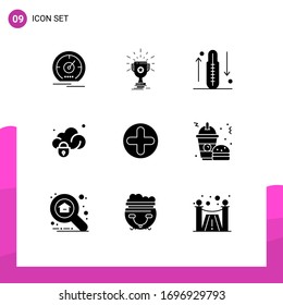Conjunto de 9 símbolos modernos de iconos de la interfaz de usuario para protección; datos; ganar; aumento; elementos de diseño de vectores editables para fitness