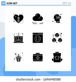 Set of 9 Modern UI Icons Symbols Signs for coding; equation; head; education; calculate Editable Vector Design Elements