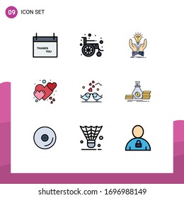 Set of 9 Modern UI Icons Symbols Signs for hearts; care; ideas; romantic; heart Editable Vector Design Elements