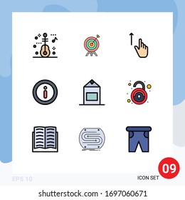 Conjunto de 9 símbolos modernos de símbolos de iconos de la interfaz de usuario para el yogur; leche; dedo; menú; información Elementos de diseño de vectores editables