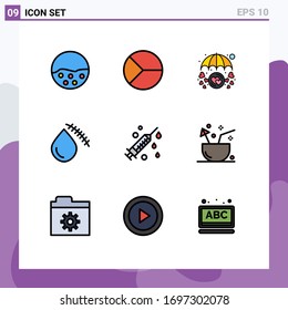 Set of 9 Modern UI Icons Symbols Signs for cut; bleeding; graphical; umbrella; love care Editable Vector Design Elements