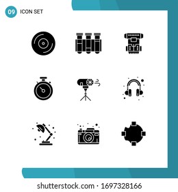 Set of 9 Modern UI Icons Symbols Signs for navigation; compass; laboratory; cryotherapy; cryogenic Editable Vector Design Elements