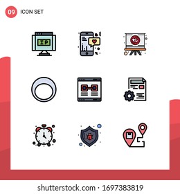 Conjunto de 9 símbolos de símbolos de iconos modernos de la interfaz de usuario para el enlace; joyería; corazón; moda; accesorios Elementos de diseño de vectores editables