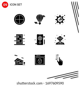 Set of 9 Modern UI Icons Symbols Signs for globe; show; marketing; piercings; box Editable Vector Design Elements