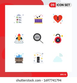 Set of 9 Modern UI Icons Symbols Signs for zoom; startup; heart; rocket; chart Editable Vector Design Elements