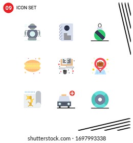 Conjunto de 9 símbolos modernos de iconos de la interfaz de usuario para la educación; alimentos; bola; maniquíes; elementos de diseño de vectores editables para cafés