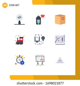 Set of 9 Modern UI Icons Symbols Signs for train; festival; paint; christmas; no Editable Vector Design Elements