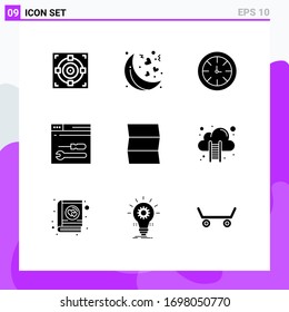 Set of 9 Modern UI Icons Symbols Signs for travel; location; timer; web; service Editable Vector Design Elements